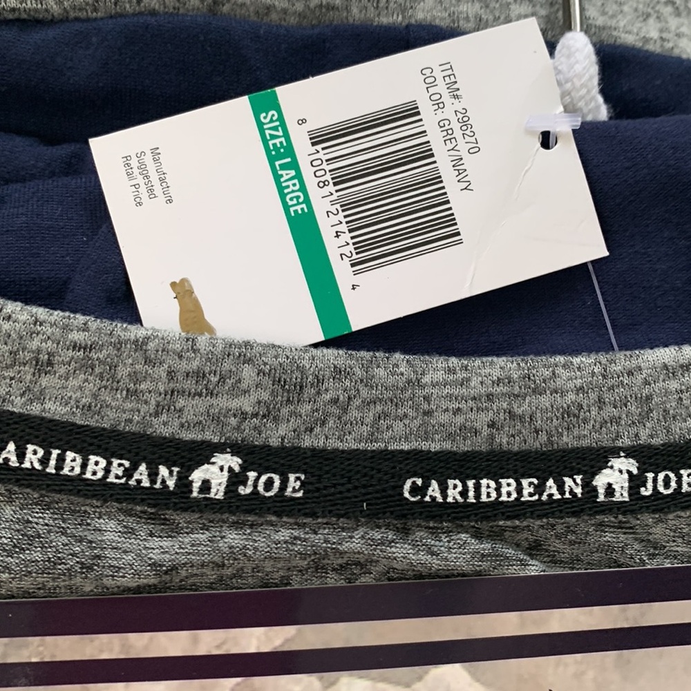 NWT Caribbean Joe Gray and Navy Lounge Set T-shirt Joggers & Shorts - Picture 4 of 7
